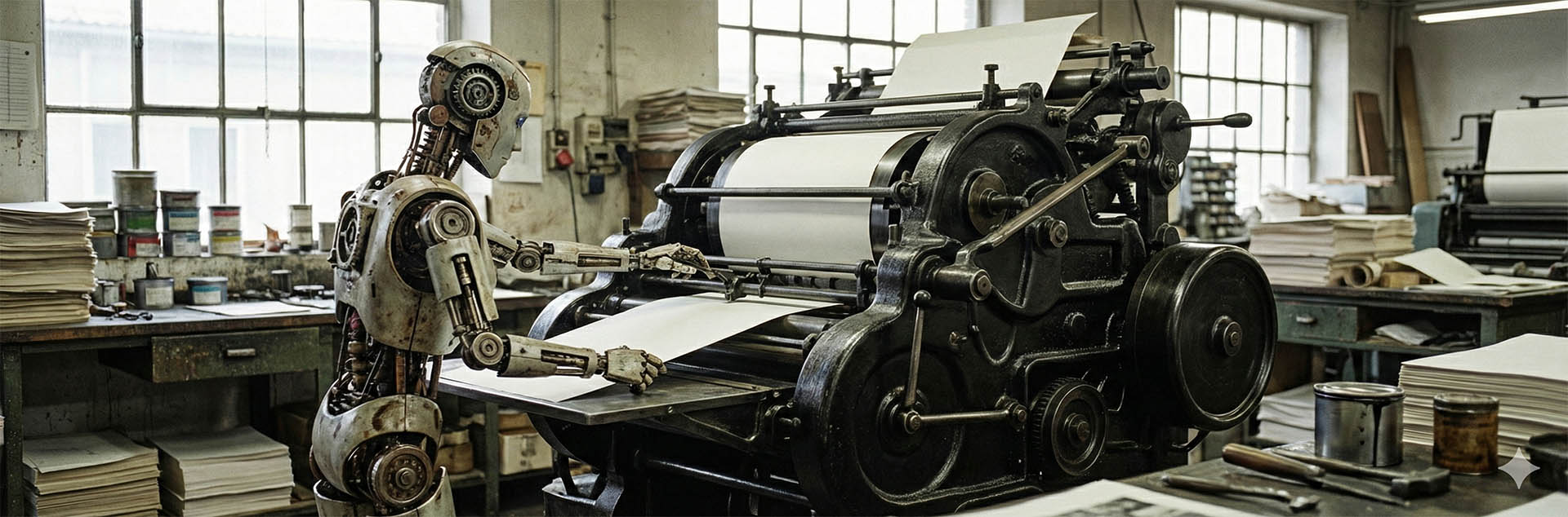 AI Newsman at Printing Press